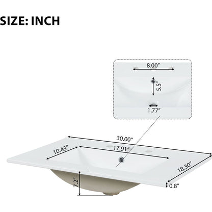 30" Bathroom Vanity with Sink, Multi-functional Bathroom Cabinet with Doors and Drawers, Solid Frame and MDF Board, Green