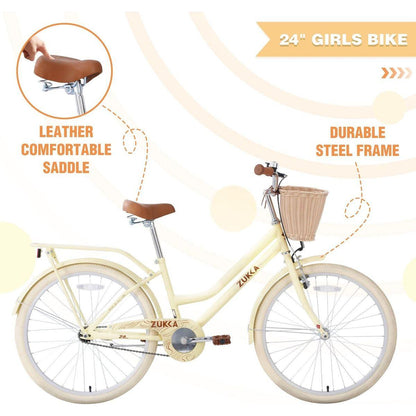 Steel Frame,Multiple Colors, for 10+Years Old Girls Bike,24 inch wheel - Streamdale Furniture