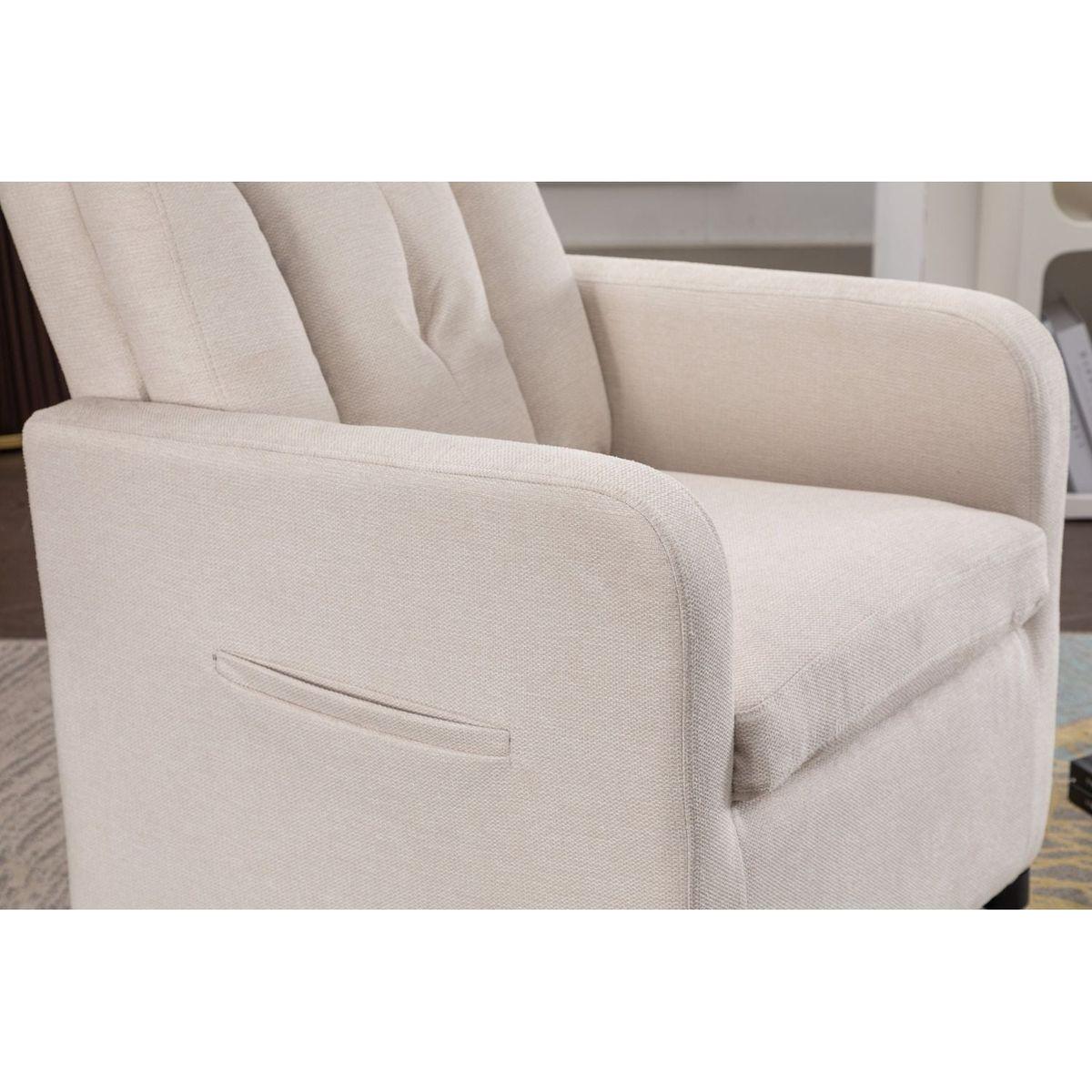 Linen Fabric Swivel Rocking Chair Gilder Chair With Pocket,Beige