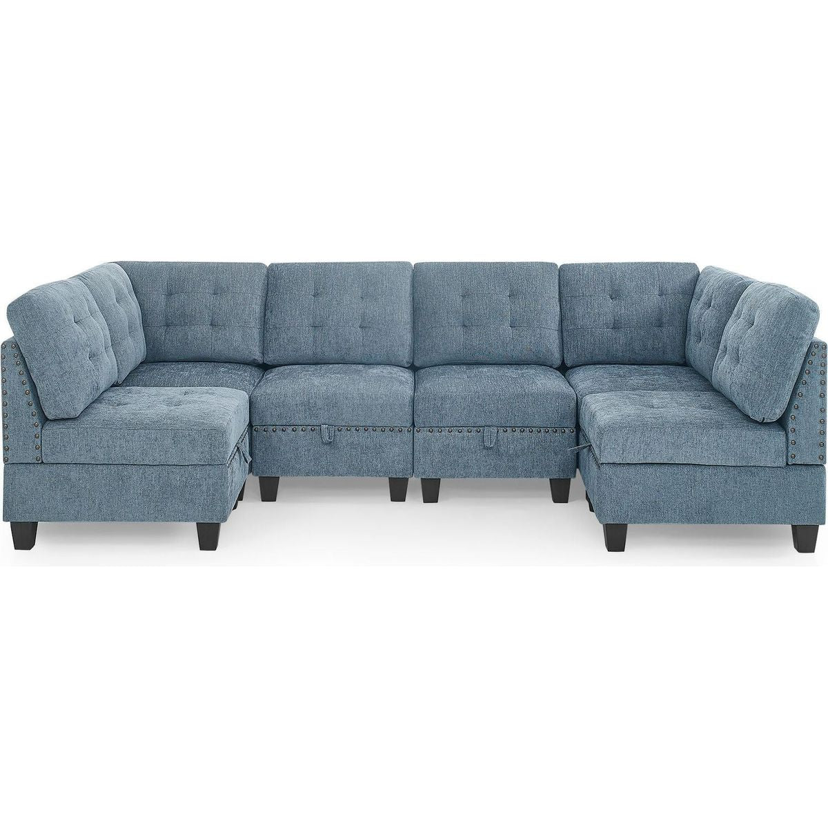 U shape Modular Sectional Sofa,DIY Combination,includes Four Single Chair and Two Corner,Navy Chenille