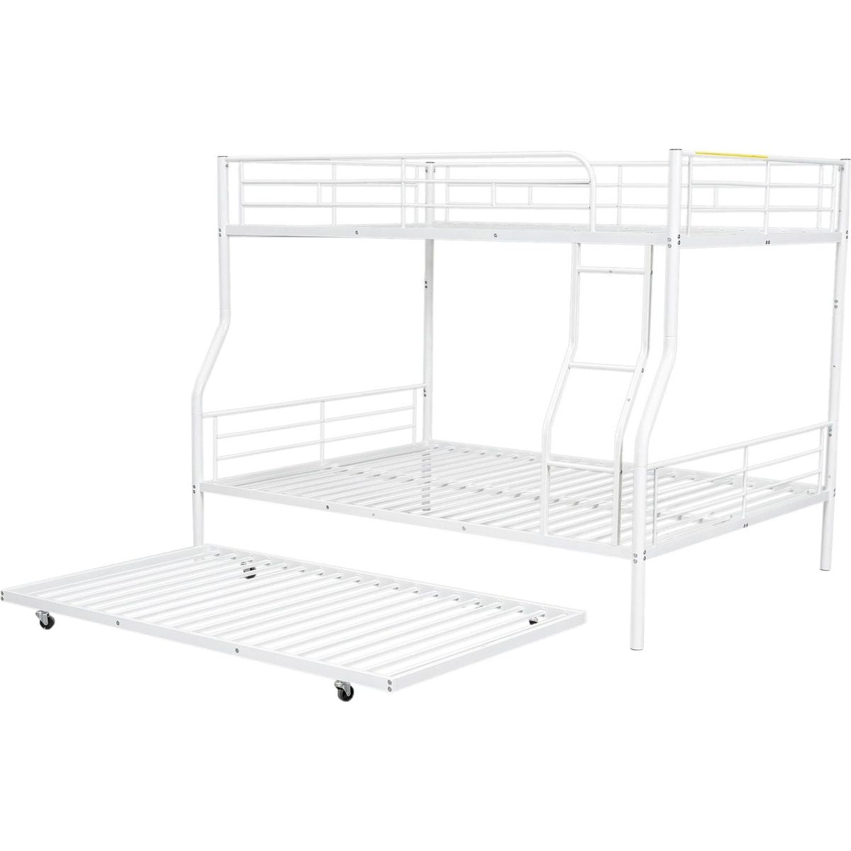 Full XL Over Queen Metal Bunk Bed with Trundle, White
