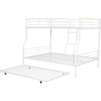 Full XL Over Queen Metal Bunk Bed with Trundle, White