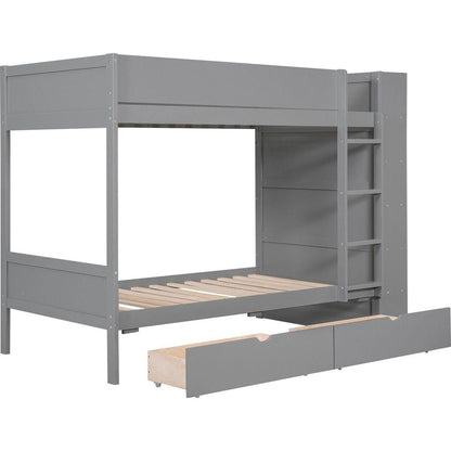 Twin over Twin Bunk Bed With 2 Drawers and Multi-layer Cabinet, Gray