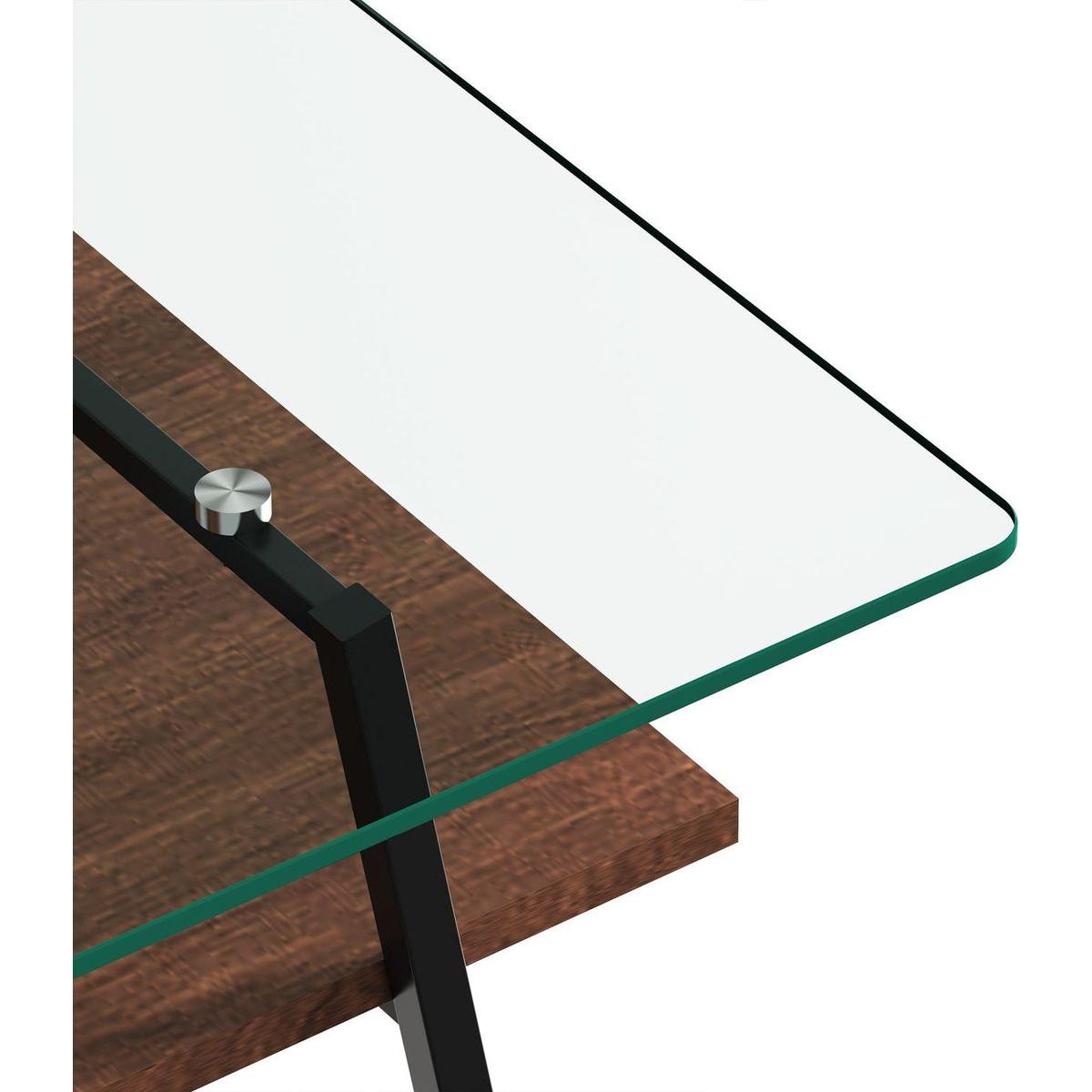 Rectangle Coffee Table, Tempered Glass Tabletop with Black Metal Legs, Modern Table for Living Room, Transparent Glass