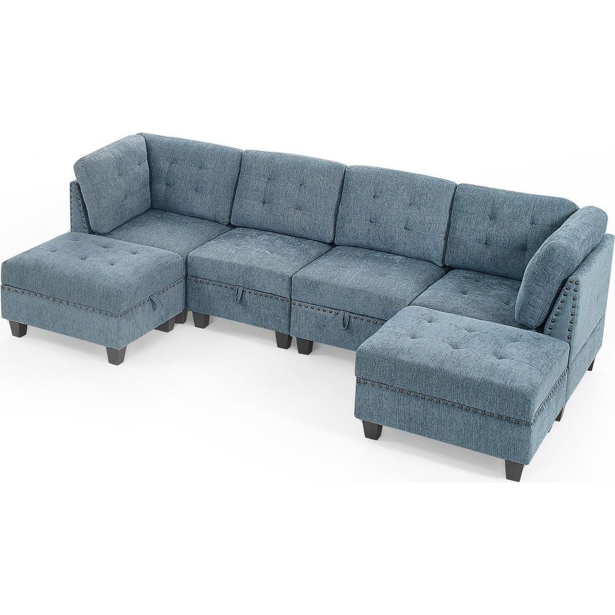 U shape Modular Sectional Sofa,DIY Combination,includes Two Single Chair, Two Corner and Two Ottoman,Navy Chenille