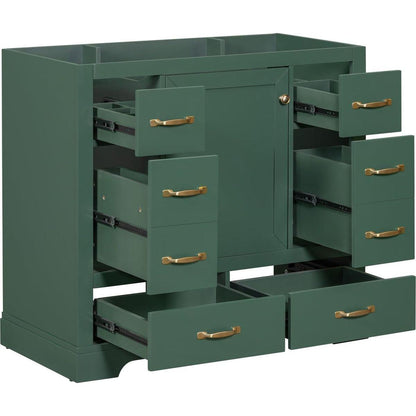 36" Bathroom Vanity without Sink, Cabinet Base Only, Six Drawers, Multi-Functional Drawer Divider, Adjustable Shelf, Green