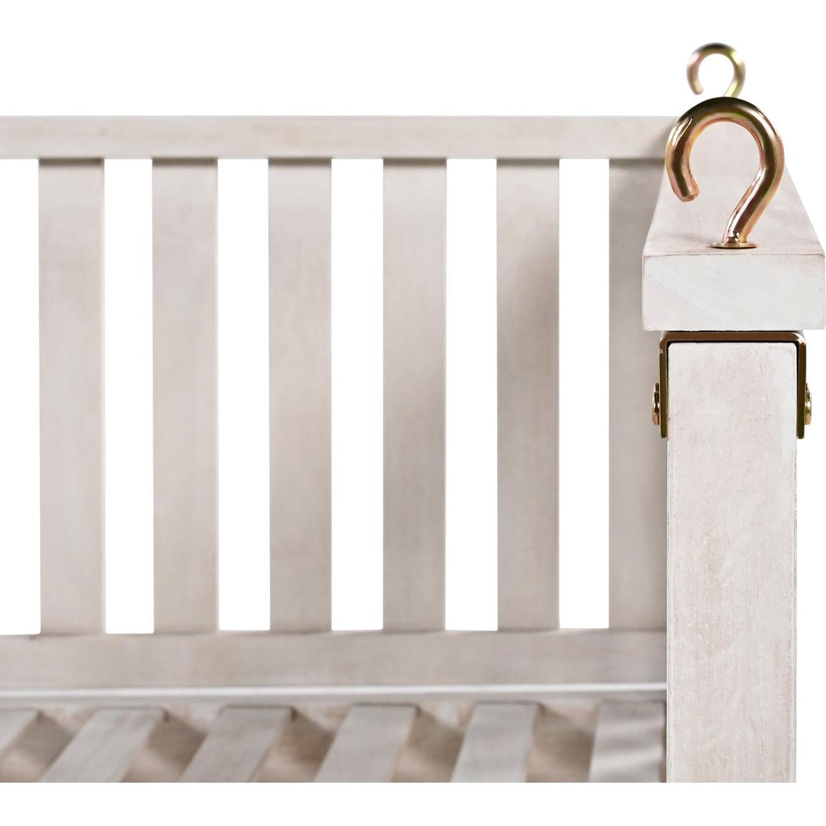 Patio Minimalist Twin Size Garden Swing Bed Wood Porch Swing with Ropes for Backyard, Safe Sloped Design, White