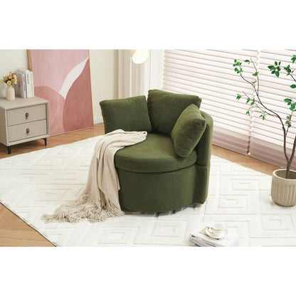 Teddy Fabric Swivel And Storage Chair With Back Cushion For Living Room,Green