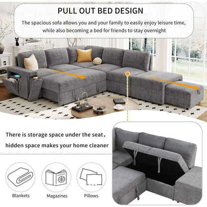 L-shaped Padded Modular Sofa with Storage Space, USB Ports, and Cup Holders on the Armrests, Suitable for Living Rooms, Offices, and Apartments.