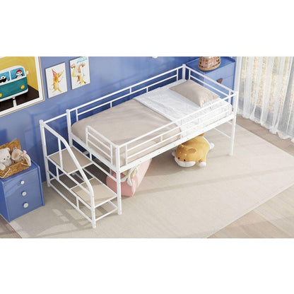Mid Loft Bed with Storage stairs, Twin, White