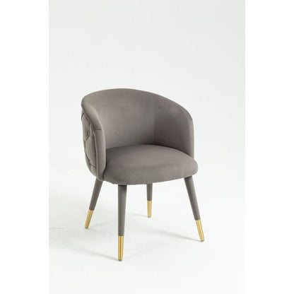 Set of 2 Gray Velvet Upholstered Dining chair with Designed Back and Upholstered Legs