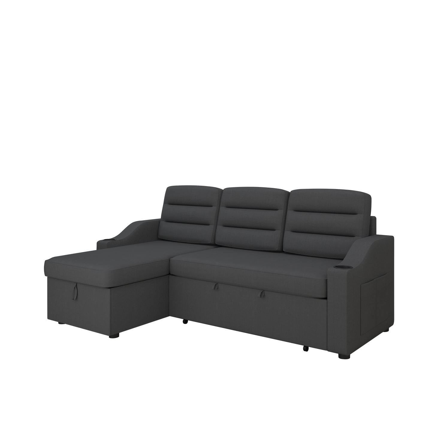 83.5" Convertible Sleeper Combo Sofa, Convertible Sofa Bed Polyester Pullout Bed with Storage Recliner and Cup Holder for Living Room, Tight Spaces