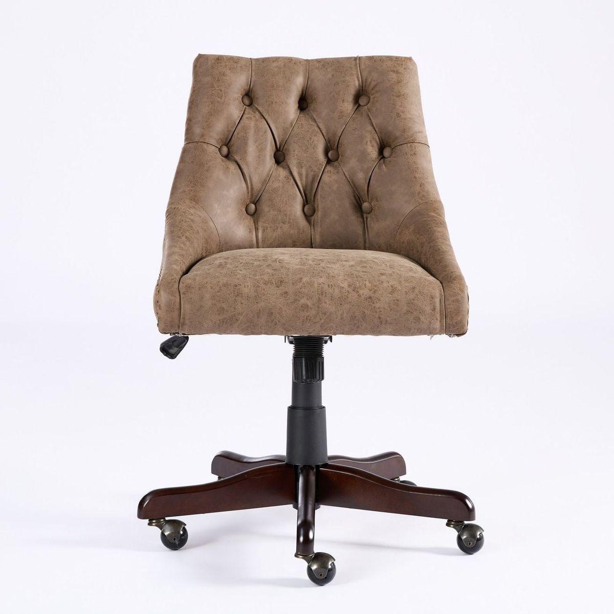 Medieval Retro Style Sheepskin Pattern Fabric Home Office Chair with Lift, Swivel and Recline Functions,Brown color