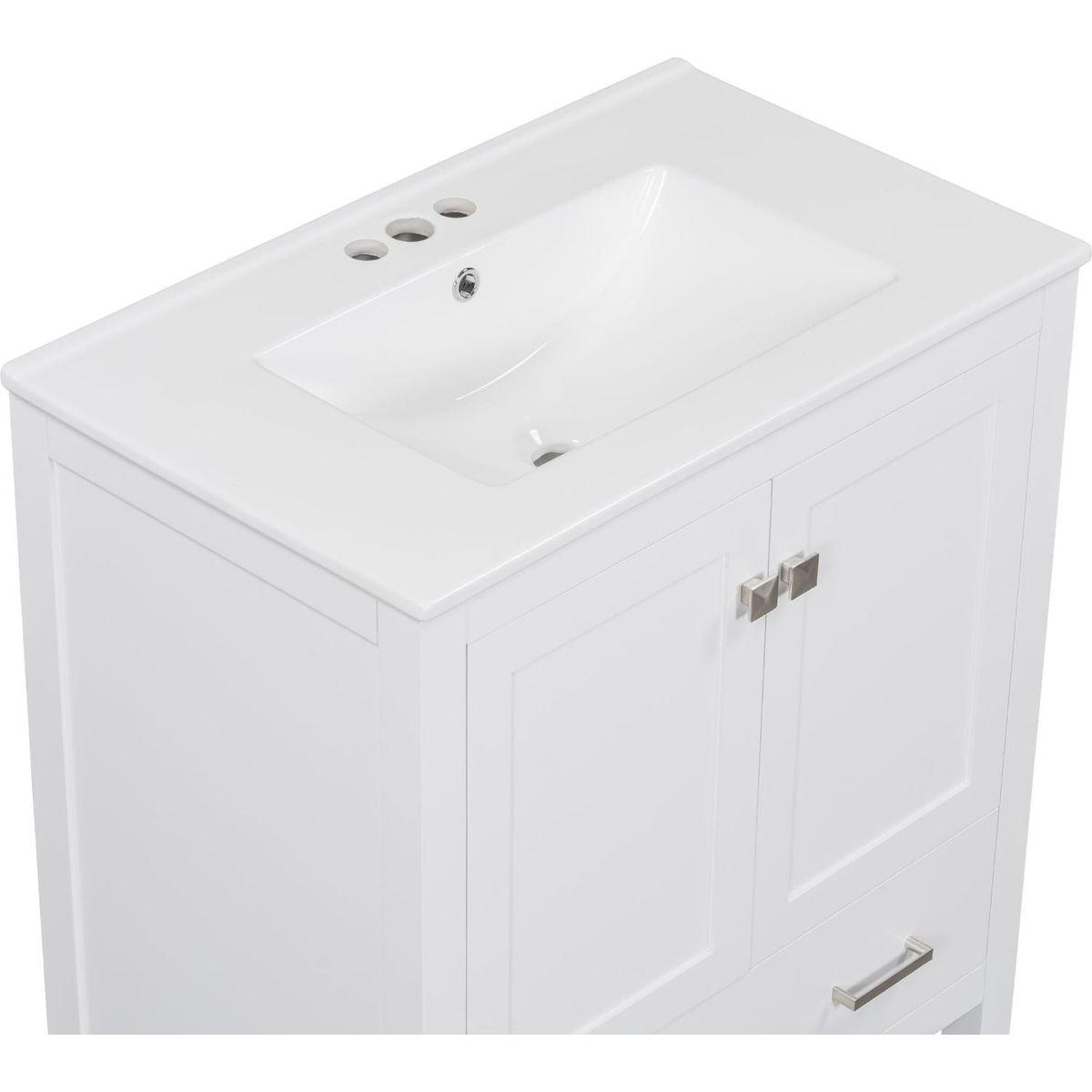 30" White Bathroom Vanity with Single Sink, Combo Cabinet Undermount Sink, Bathroom Storage Cabinet with 2 Doors and a Drawer, Soft Closing, Multifunctional Storage, Solid Wood Frame