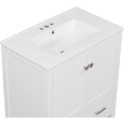 30" White Bathroom Vanity with Single Sink, Combo Cabinet Undermount Sink, Bathroom Storage Cabinet with 2 Doors and a Drawer, Soft Closing, Multifunctional Storage, Solid Wood Frame