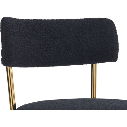 Set of 2 mid-century modern dining chairs - Teddy fabric upholstery - Curved back - Metal frame - Black | Elegant and comfortable kitchen chairs