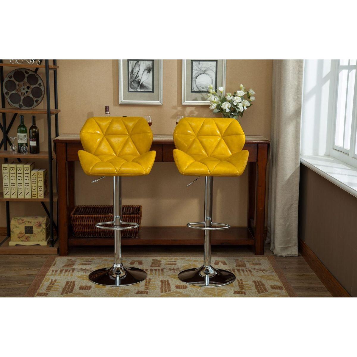 Glasgow Contemporary Tufted Adjustable Height Hidraulic Bar Stools, Set of 2, Yellow