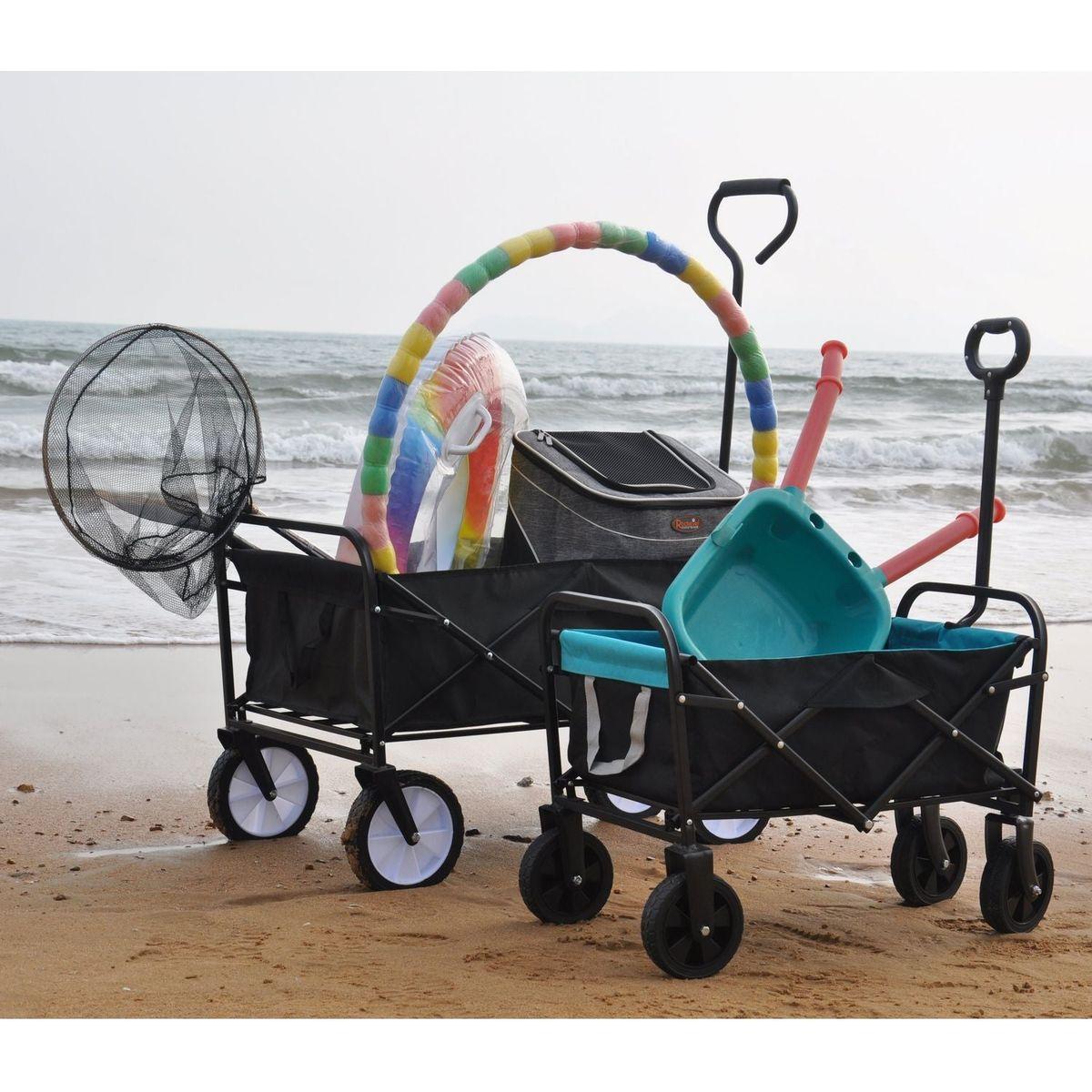 Folding Wagon Garden Shopping Beach Cart (black+blue)