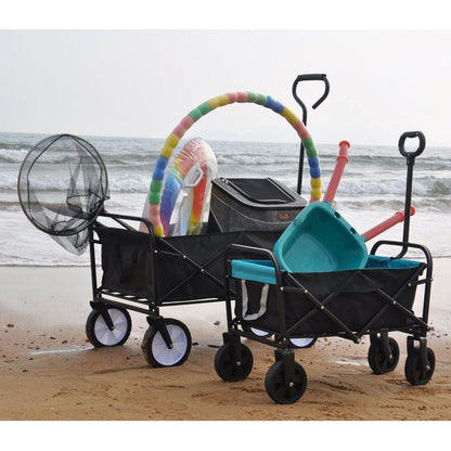 Folding Wagon Garden Shopping Beach Cart (black+blue)