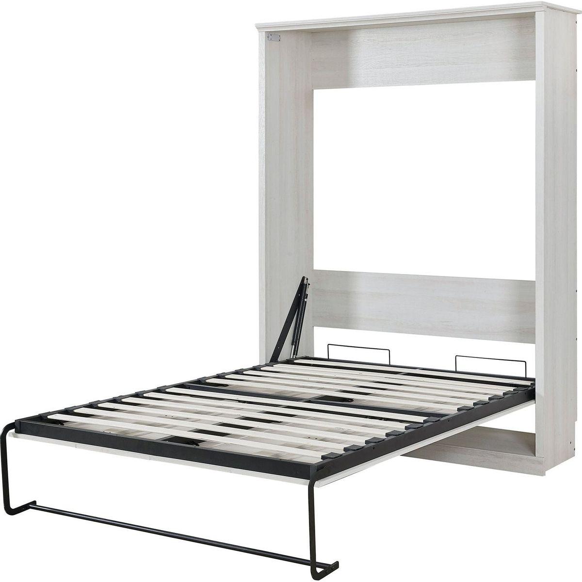 Queen Size Half Self-Close and Open Murphy Bed Cabinet Space-Saving Bed Perfect for Guest Room, for Bed Room, Guest Room, Home Office, Rustic White