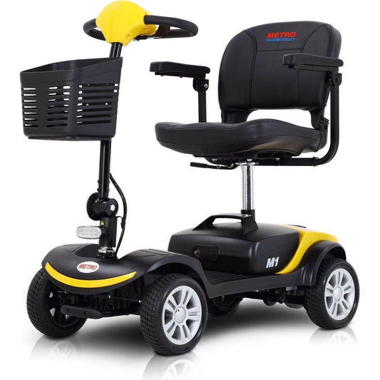 Four wheels Compact Travel Mobility Scooter with 300W Motor for Adult-300lbs, YELLOW
