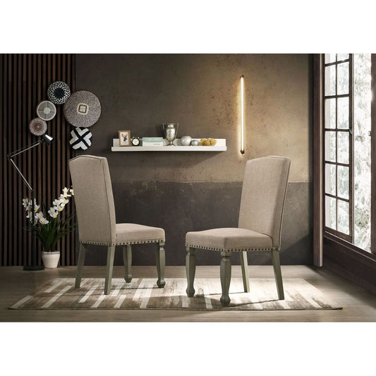 Breda Antique Gray Finish Upholstered Nailhead Dining Chair, Set of 2