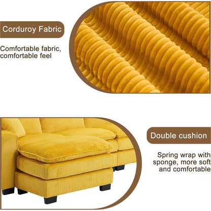 Modern U Shaped 6-seat Sectional Sofa Couch with one Ottoman and three toss pillows, Modular Sofa for Living Room,Corduroy sofa