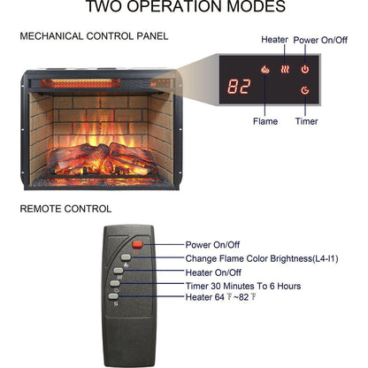 23 inch infrared quartz heater fireplace insert -woodlog version with brick