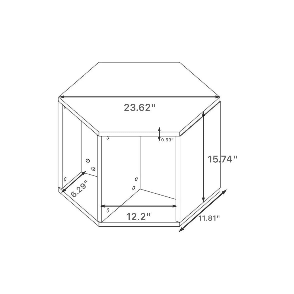 23.62" Hexagonal Coffee Table Side Table Nightstand Antique Wood