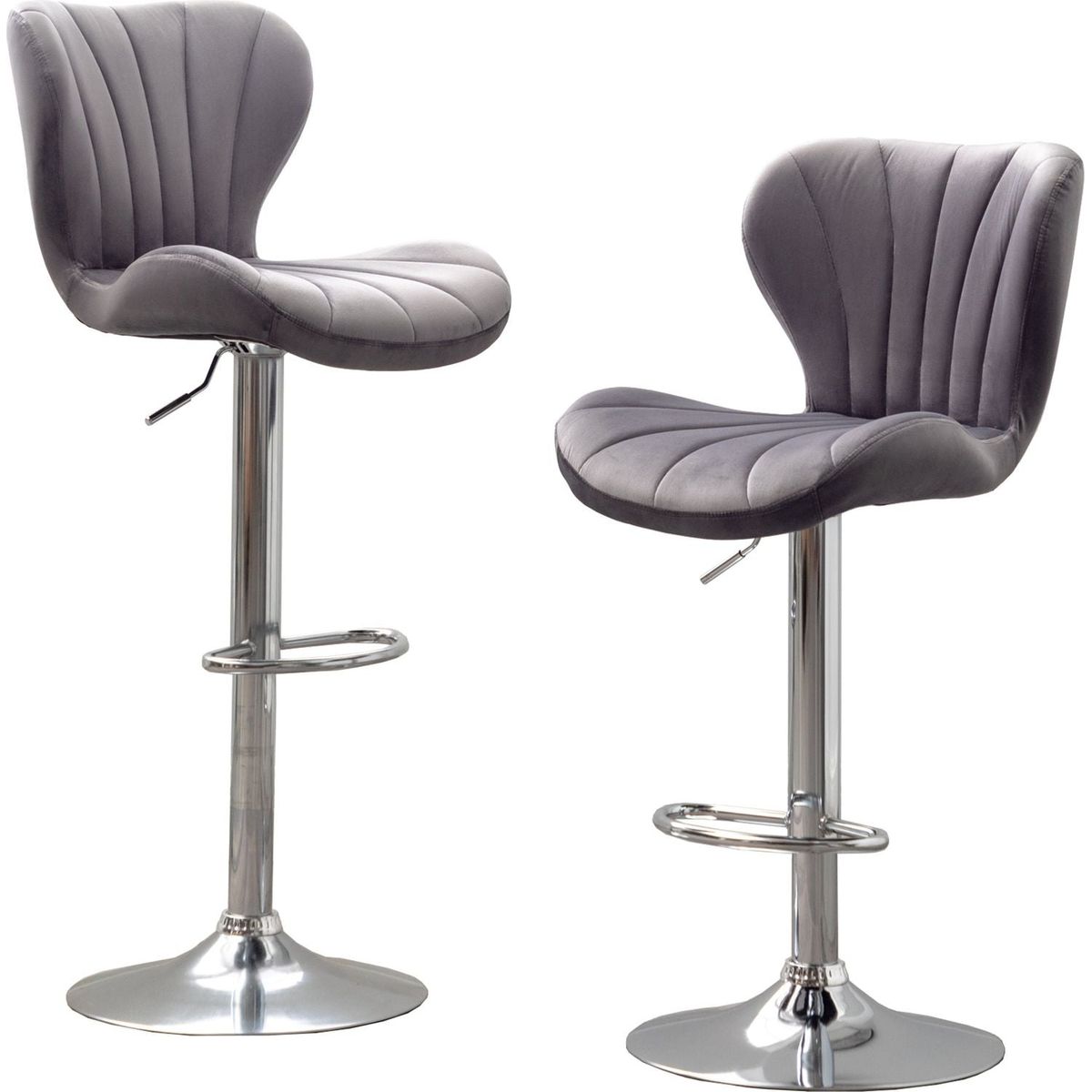 Ellston Upholstered Adjustable Swivel Barstools in Gray, Set of 2