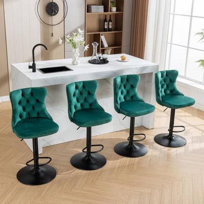 Swivel Velvet Barstools Adjusatble Seat Height from 25-33 Inch,17.7inch base, Modern Upholstered Bar Stools with Backs Comfortable Tufted for Home Pub and Kitchen Island,Green,Set of 2