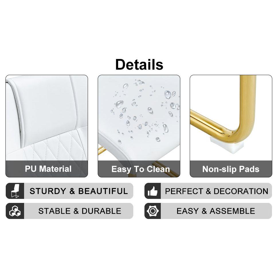 Modern dining chairs, dining room chairs, and golden leg cushioned chairs made of artificial leather, suitable for kitchens, living rooms, bedrooms, and offices. Set of 6 pieces (white+PU)
