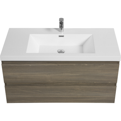 42" Floating Bathroom Vanity with Sink, Modern Wall-Mounted Bathroom Storage Vanity Cabinet with Resin Top Basin and Soft Close Drawers, Ash Grey