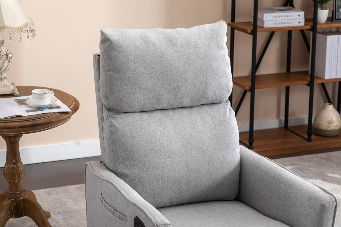 Cotton Linen Fabric Swivel Rocking Chair Glider Rocker Recliner Nursery Chair With Adjustable Back And Footrest For Living Room Indoor,Light Gray