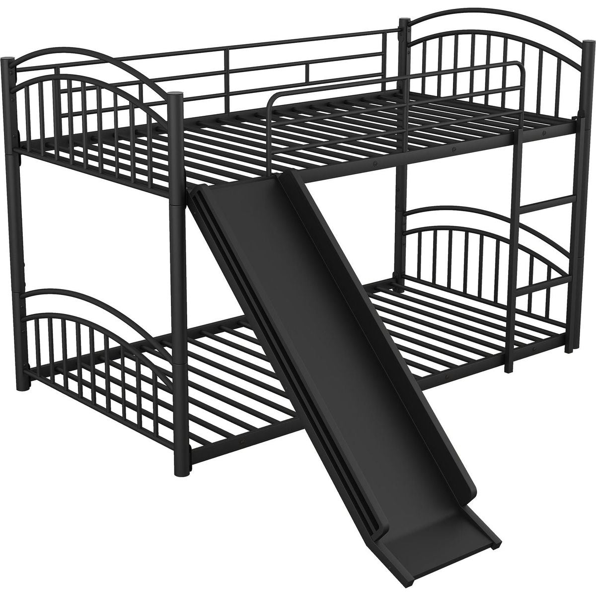 Twin Over Twin Metal Bunk Bed With Slide,Kids House Bed Black