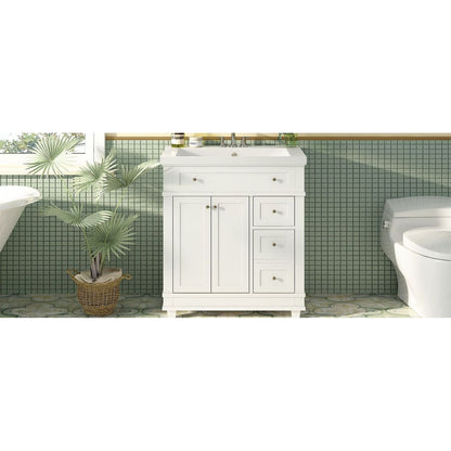 30" Bathroom Vanity Cabinet with Sink Combo Set, Undermount Resin Sink, Free Standing Vanity Set with 2 Drawers& Soft Closing Doors, Solid Wood Frame Bathroom Cabinet, White