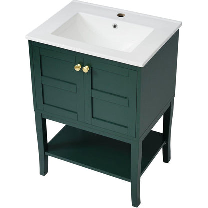 24" Bathroom Vanity with Top Sink, Modern Bathroom Storage Cabinet with 2 Doors, Single Sink Bathroom Vanity