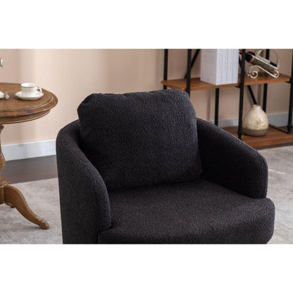 Boucle Fabric Swivel Accent Chair With Soild Wood Round Brown Base Leg,Black