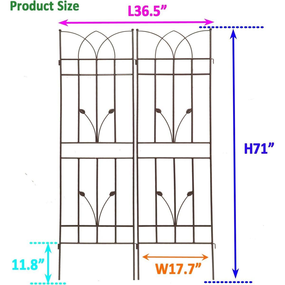 2 Pack Metal Garden Trellis 71" x 17.7" Rustproof Trellis for Climbing Plants Outdoor Flower Support Brown