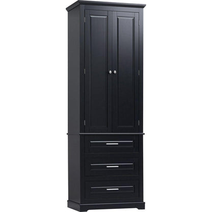 Tall Storage Cabinet with Three Drawers for Bathroom/Office, Black