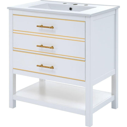 Modern 30inch Navy Blue/White Bathroom Vanity Cabinet Combo with Open Storge, Two Drawers