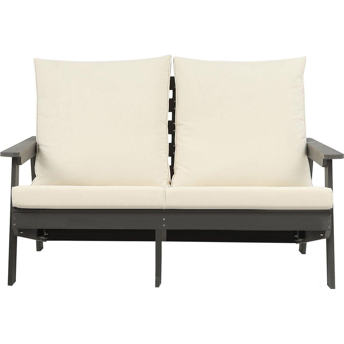 HIPS Loveseat with Cushion, Wood Grain Outdoor Garden Sofa, Sofa Set for Porch, Poolside, Terrace, and Yard Grey/Beige