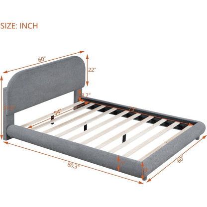 Teddy Fleece Full Size Upholstered Platform Bed with Thick Fabric, Solid Frame and Stylish Curve-shaped Design, Gray