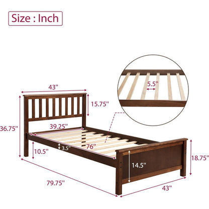 Twin Size Wood Platform Bed with Headboard,Footboard and Wood Slat Support, Walnut