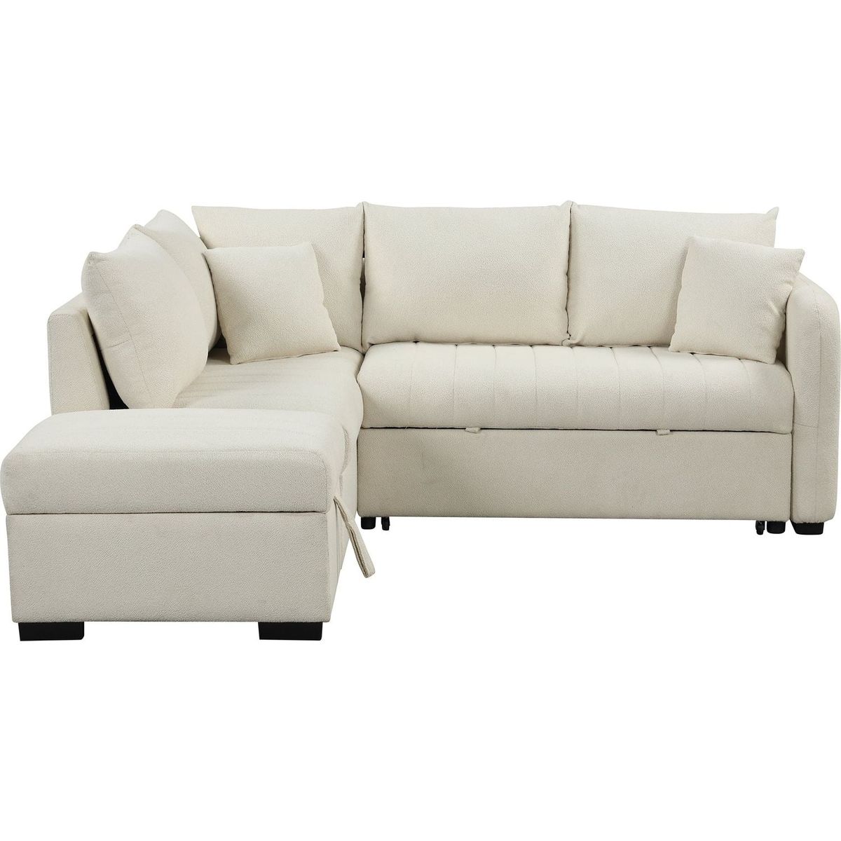 82.6" L-shaped Sectional Pull Out Sofa Bed Sleeper Sofa with Two USB Ports, Two Power Sockets and a Movable Storage Ottoman, Beige