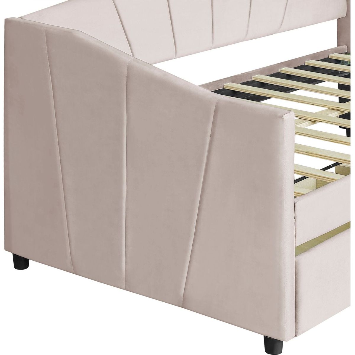 Upholstered daybed Twin Size with Two Drawers and Wood Slat, Beige