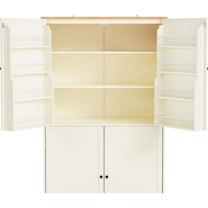 [Assembly Video Provided]40.2x20x71.3inch High Freestanding Kitchen Pantry Large Cupboard Storage Cabinet with 2 Drawers, 2 Adjustable Shelves, 8 Door Shelves for Kitchen, Dining Room,Cream