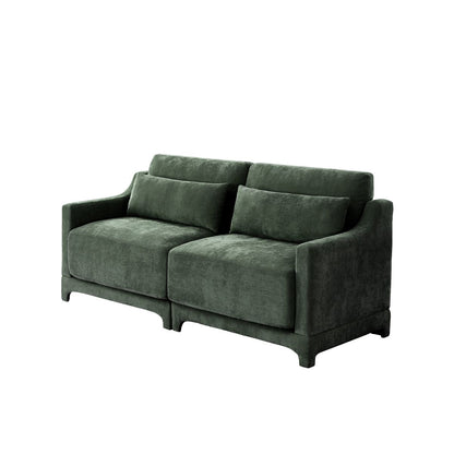 Elegant Two-Seater Chenille Fabric Sofa with Lumbar Pillows, Ergonomic Design, Green