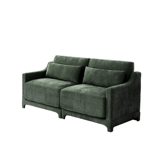 Elegant Two-Seater Chenille Fabric Sofa with Lumbar Pillows, Ergonomic Design, Green