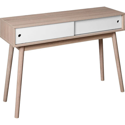 Entryway Table with 2 White Sliding Doors, Console Table with Storage Space and Wood Legs,Sofa Table Behind Couch for Hallway, Living Room, Natural Color